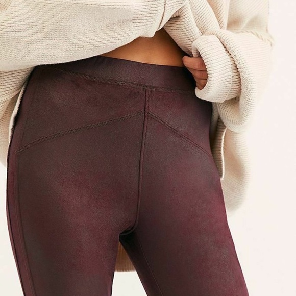 free people faux suede leggings wine Size Small - Picture 3 of 12